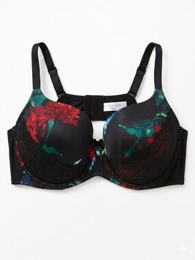 Cacique Black Floral Lace T-Shirt Bra with Underwire